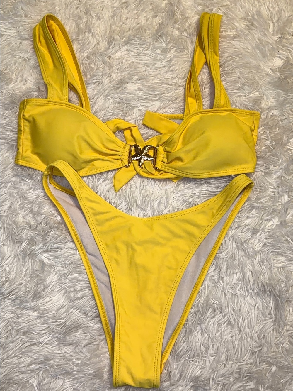 Yellow Two-Piece Bikini with Gold Accent
